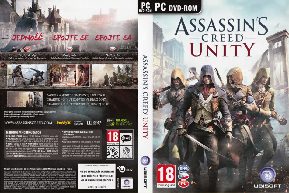 assassin"s creed: unity (2014) cz/sk pc dvd cover & labels