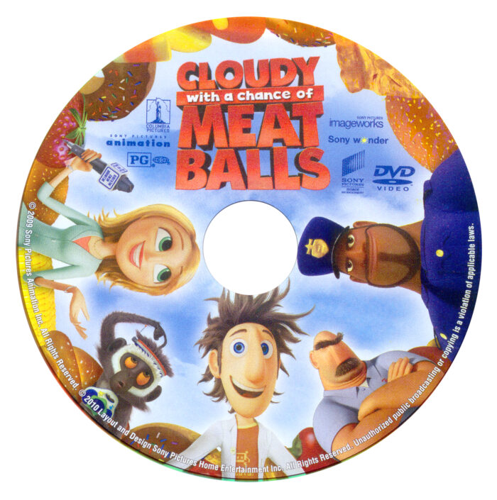 Cloudy With A Chance Of Meatballs 2009 WS R1 Cartoon DVD CD Label