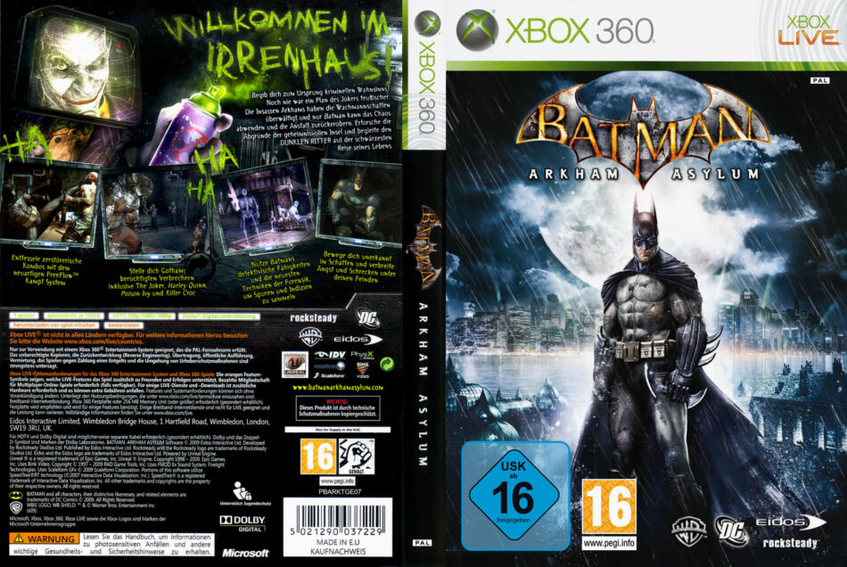 Batman Arkham Asylum dvd cover (2009) XBOX 360 PAL German