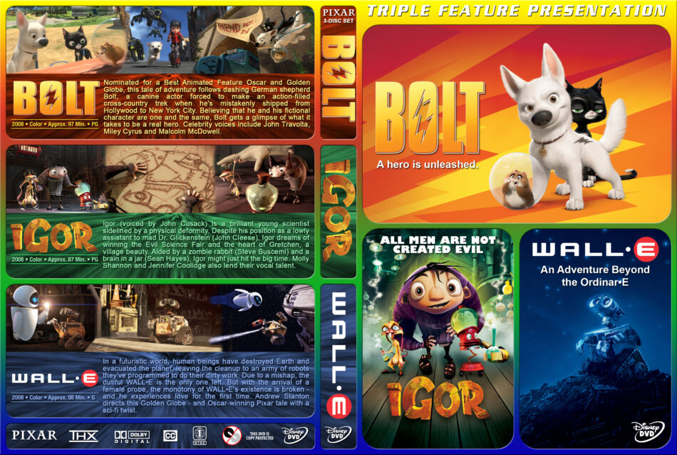 Bolt Igor Wall E Triple Feature Dvd Cover 08 R1 Custom