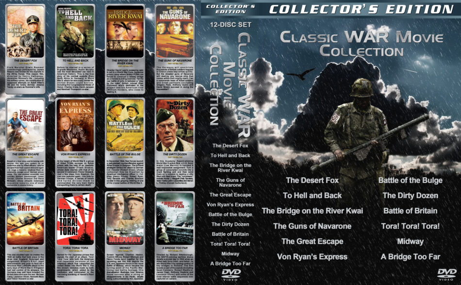 Classic War Movie Collection 12 dvd cover 1951 1977 R1 Custom