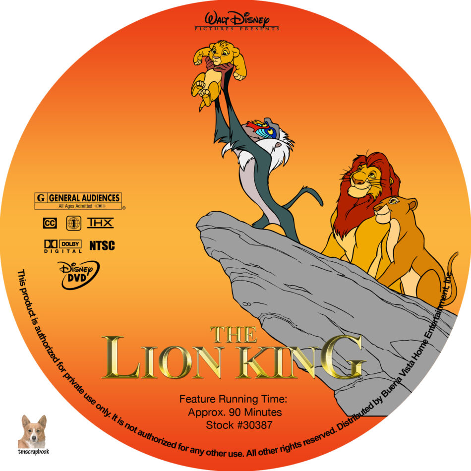 The Lion King dvd labels (1994) R1 Custom