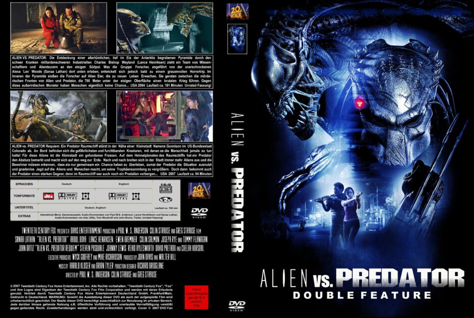 Alien Vs Predator 1 2 Double Feature Dvd Cover 2008 R2 German Custom
