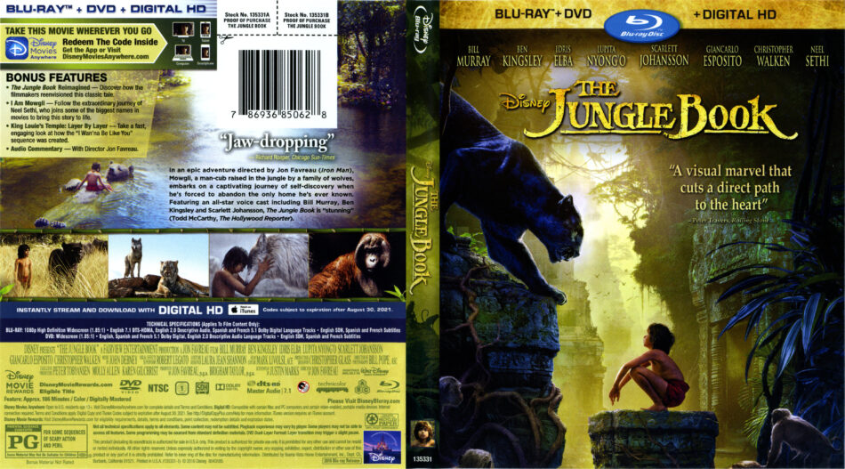 Médula Gracias Empleado The Jungle Book blu-ray cover & labels (2016) R1