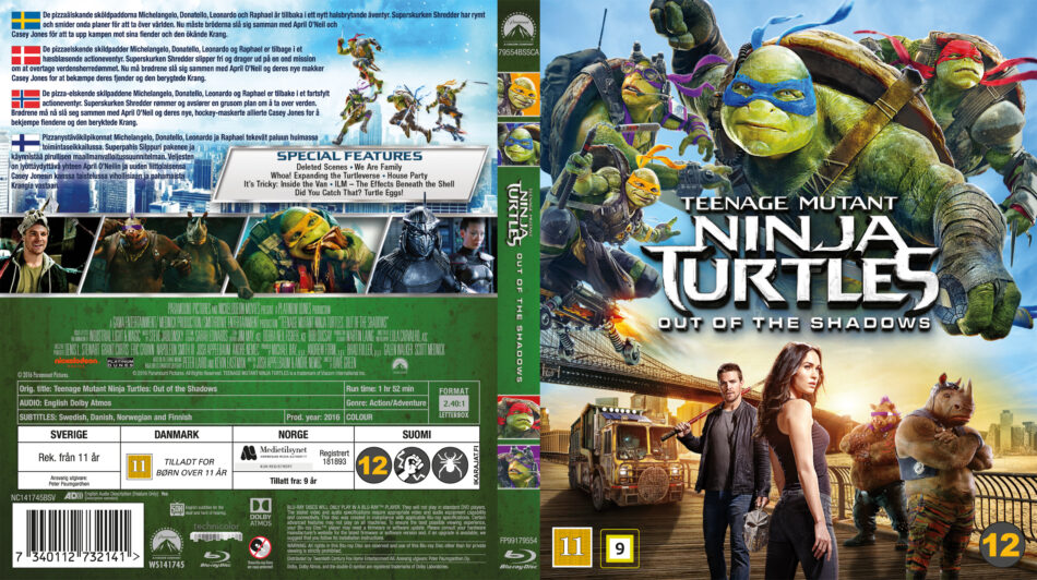 Teenage Mutant Ninja Turtles Out Of The Shadows Blu Ray Cover 2016 R2 Nordic 4633