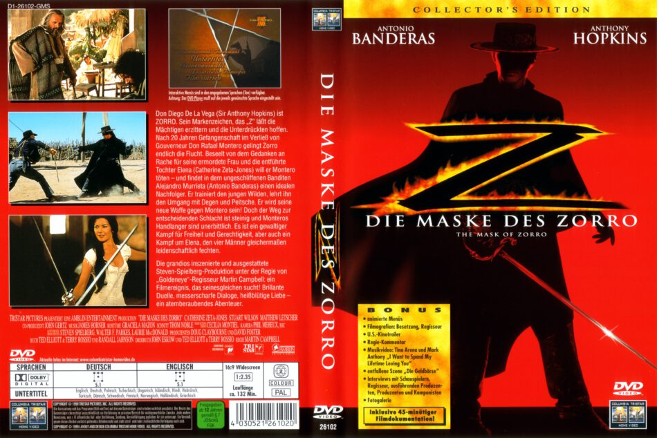 Die Maske des Zorro dvd cover & label (1998) R2 German