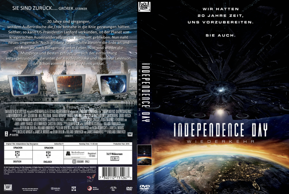 Independence Day 2 Wiederkehr Dvd Cover And Label 2016 R2 German Custom