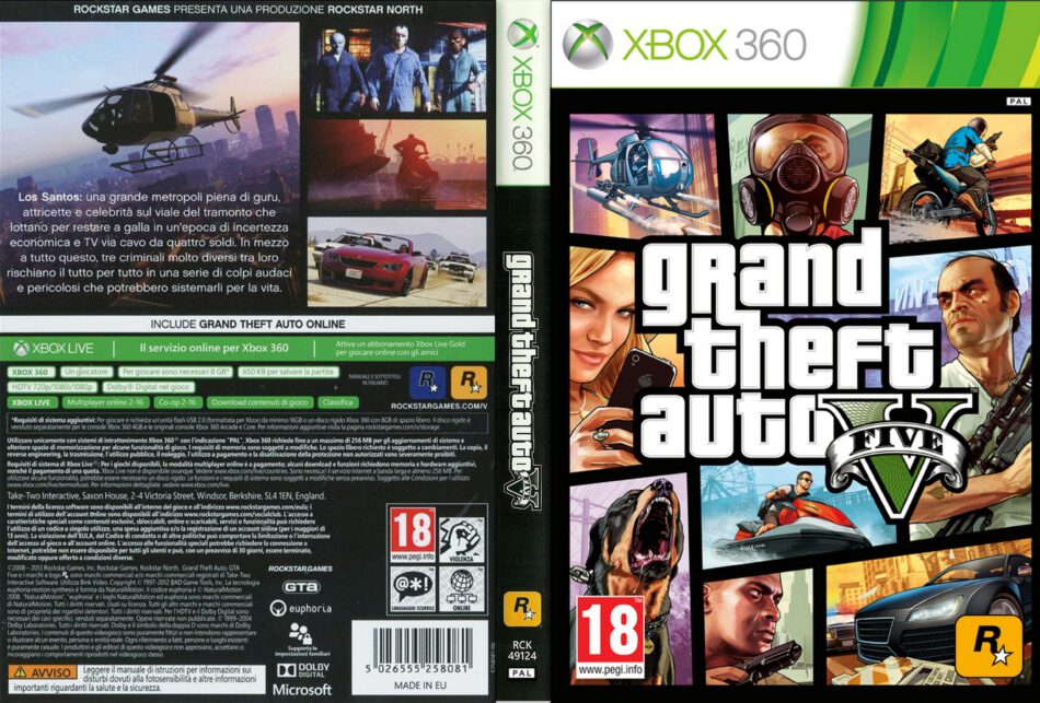 Grand Theft Auto V dvd cover (2013) XBOX 360 Italian