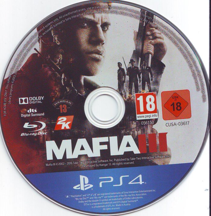 Mafia 3 dvd label (2016) PS4 German