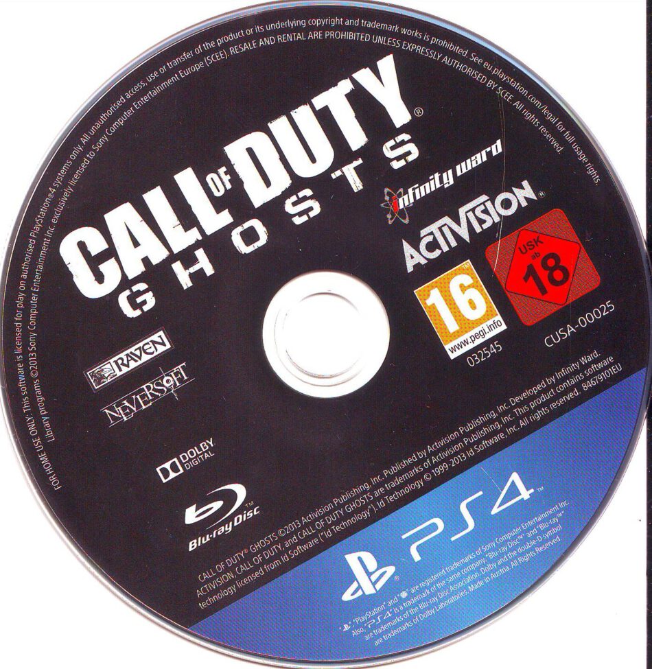 Call of Duty Ghosts dvd label (2013) PS4 German