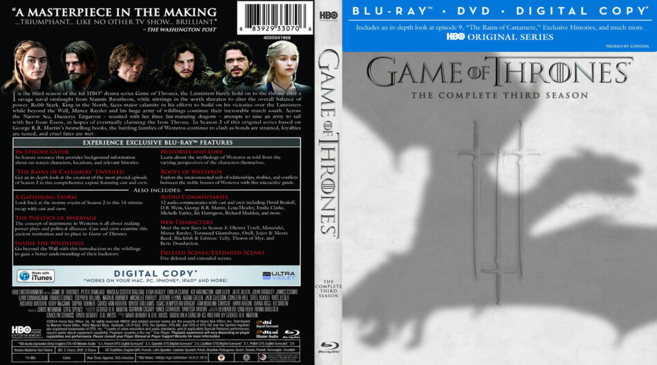 Game Of Thrones Season 3 Blu Ray Cover 2013 R1