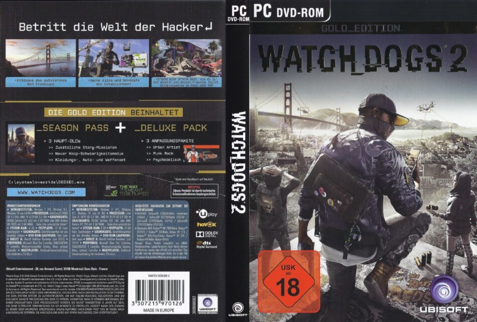 Watch Dogs 2 Gold Edition Dvd Cover Labels 16 German Custom Pc