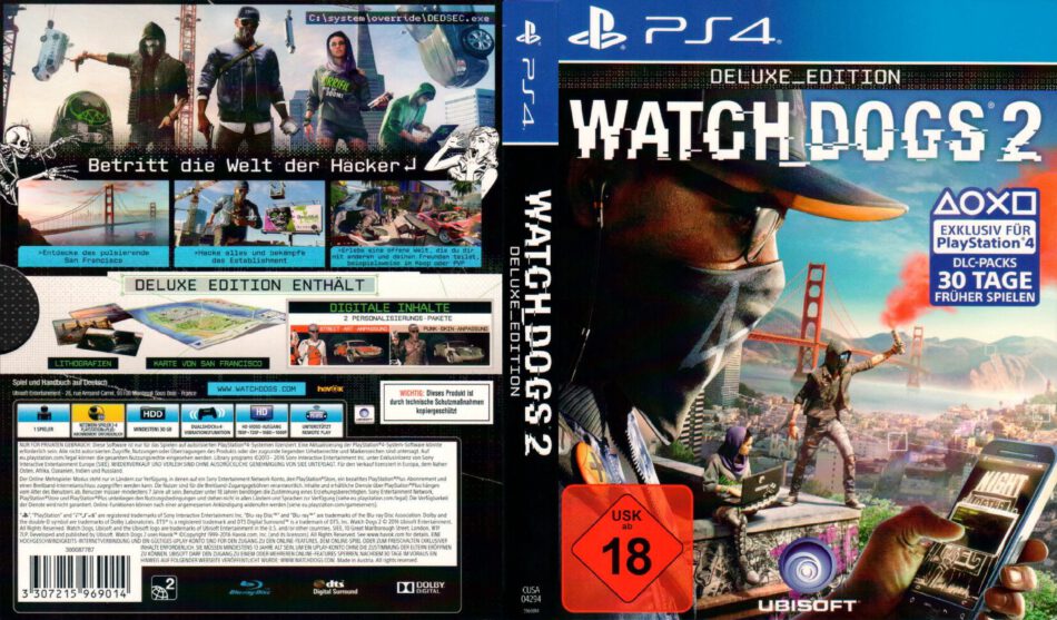 Integral lanthan Utilfreds Watch Dogs 2 (Deluxe Edition) dvd cover & label (2016) German Custom PS4