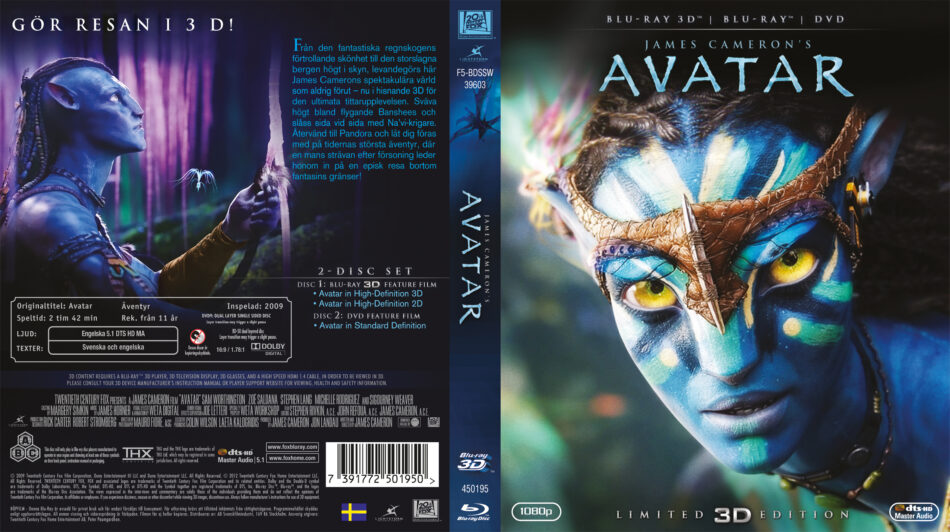 Avatar blu-ray cover & custom label (2009) R2 Swedish