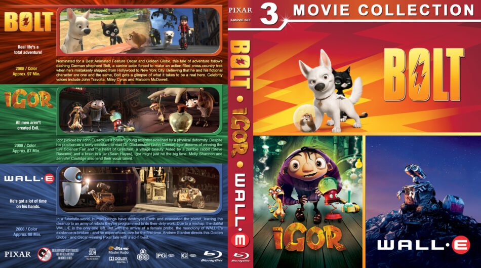 Bolt Igor Wall E Triple Feature Blu Ray Cover 08 R1 Custom