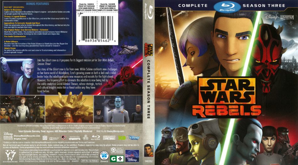 Star Wars Rebels Season 3 2017 R1 Blu Ray Cover Dvdcovercom