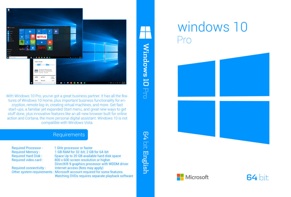 Windows 10 Pro 64 Bit Custom DVD Cover & Label - DVDcover.Com