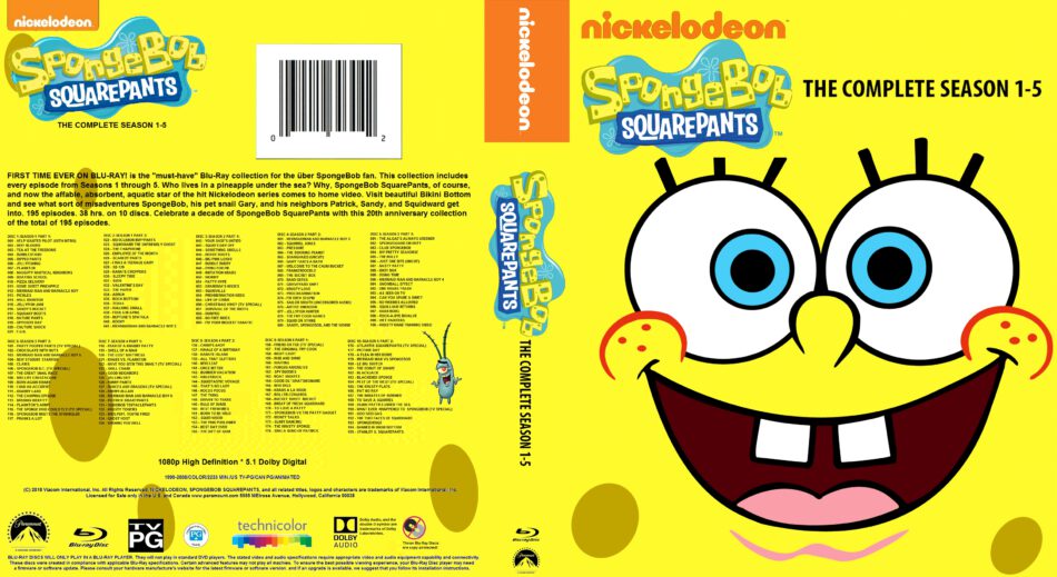 SpongeBob SquarePants (1999-2008) R1 Season 1-5 Custom Blu-Ray Cover ...