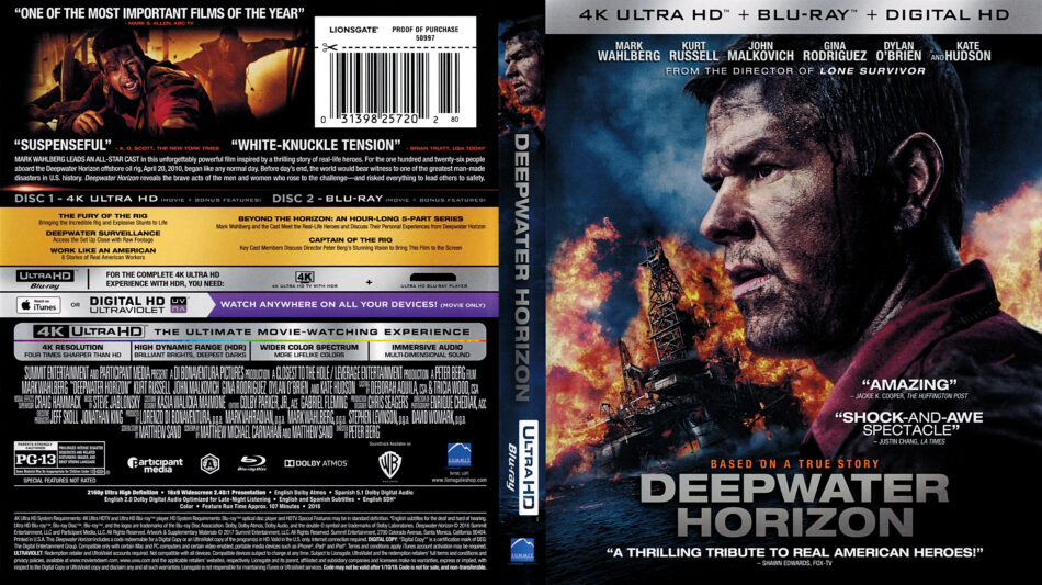 Deepwater Horizon (2016) R1 4K UHD Blu-Ray Cover & Label