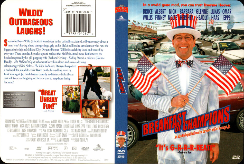sløring Bowling indlæg BREAKFAST OF CHAMPIONS (1999) R1 DVD COVER & LABEL - DVDcover.Com