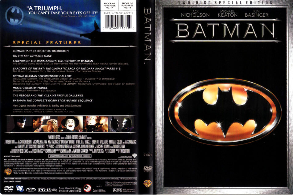 BATMAN (1989) R1 SE DVD COVER & LABELS 