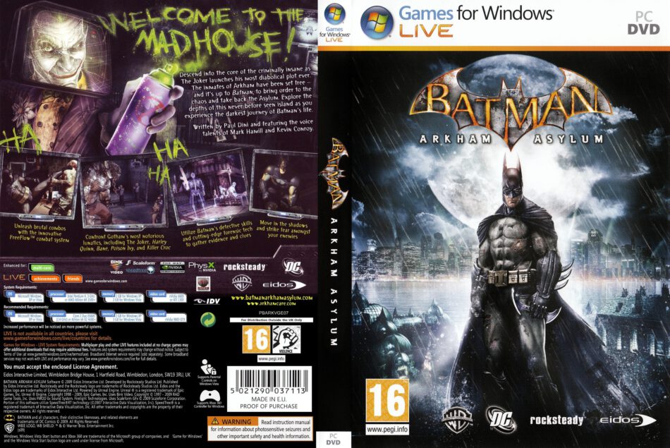 Batman: Arkham Asylum (2009) EU PC DVD Cover & Label 