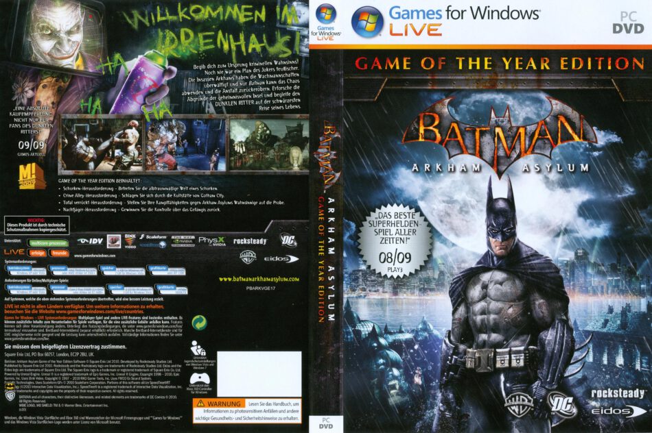 Batman: Arkham Asylum - GOTY (2010) GER PC DVD Cover & Label 