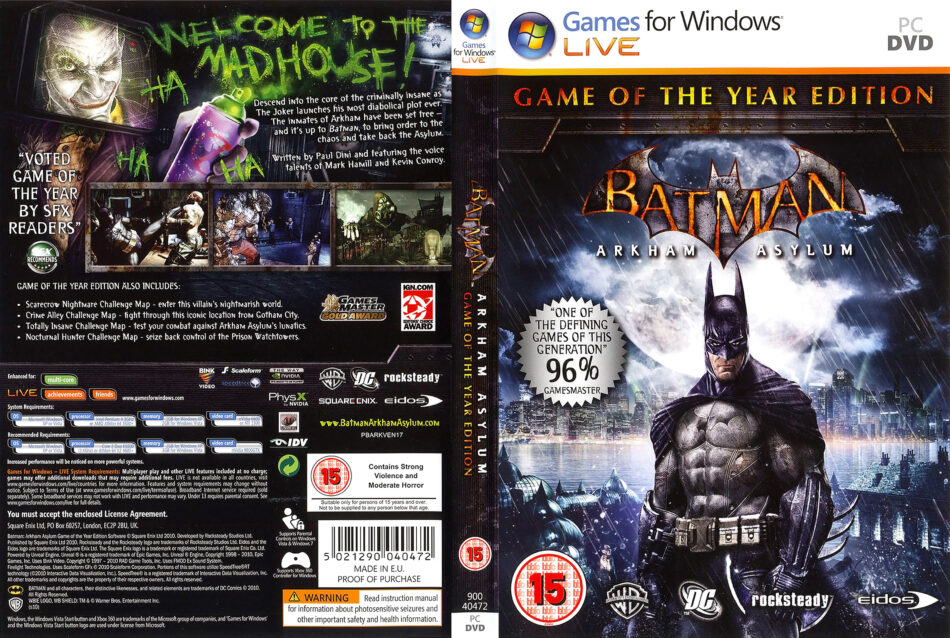 Batman: Arkham Asylum - GOTY (2010) EU PC DVD Cover & Label 