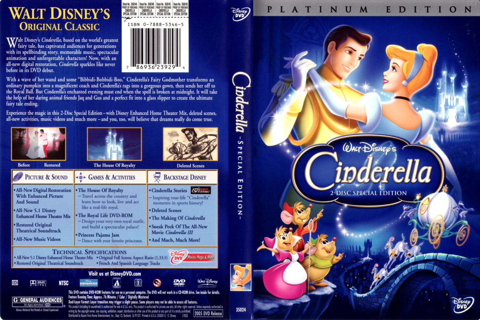 CINDERELLA PLATINUM EDITION (1950) R1 DVD COVER & LABELS - DVDcover.Com