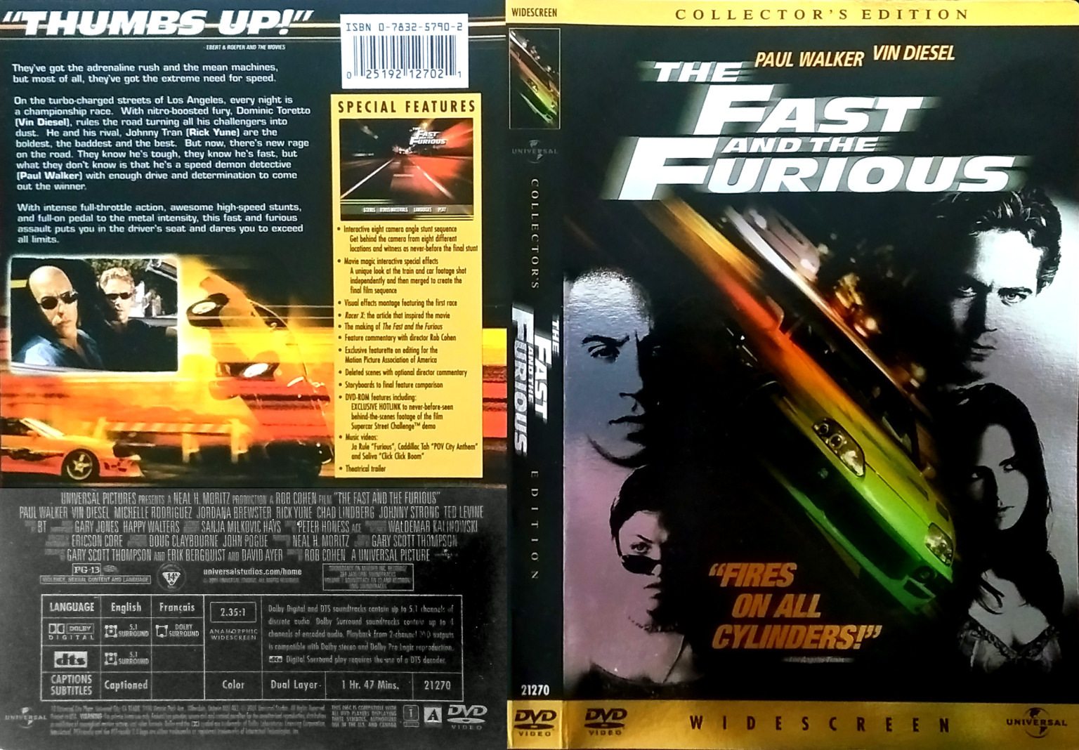 THE FAST AND THE FURIOUS CE (2001) R1 DVD COVER & LABEL - DVDcover.Com