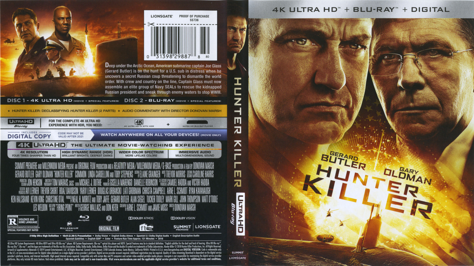 Hunter Killer (2018) RA 4K UHD Blu-Ray Cover & Labels - DVDcover.Com