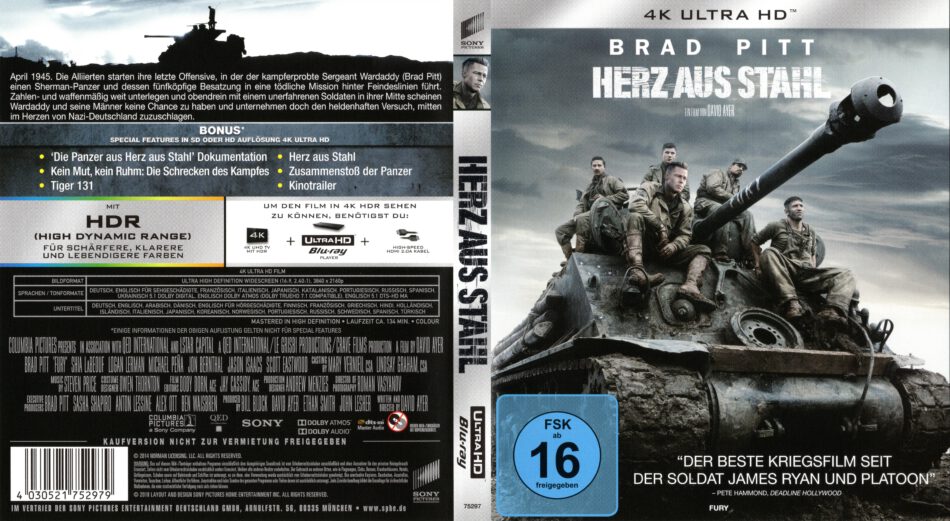 Fury - Herz aus Stahl (2014) 4K DE Cover - DVDcover.Com