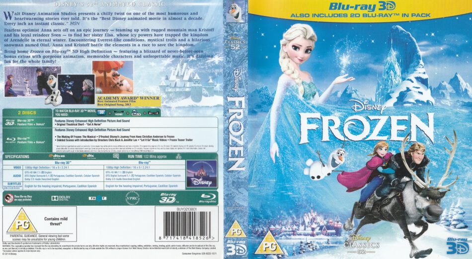 Netelig scheren Vermelding Frozen 3D (2014) R2 Blu Ray Cover and Labels - DVDcover.Com