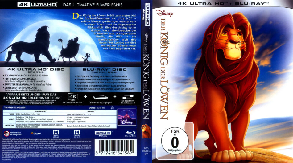 Der König der Löwen (1994) DE 4K UHD Cover - DVDcover.Com