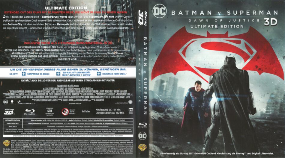 Batman vs Superman - Dawn of Justice (Ultimate Edition) 3D DE Blu-ray  Covers & labels 