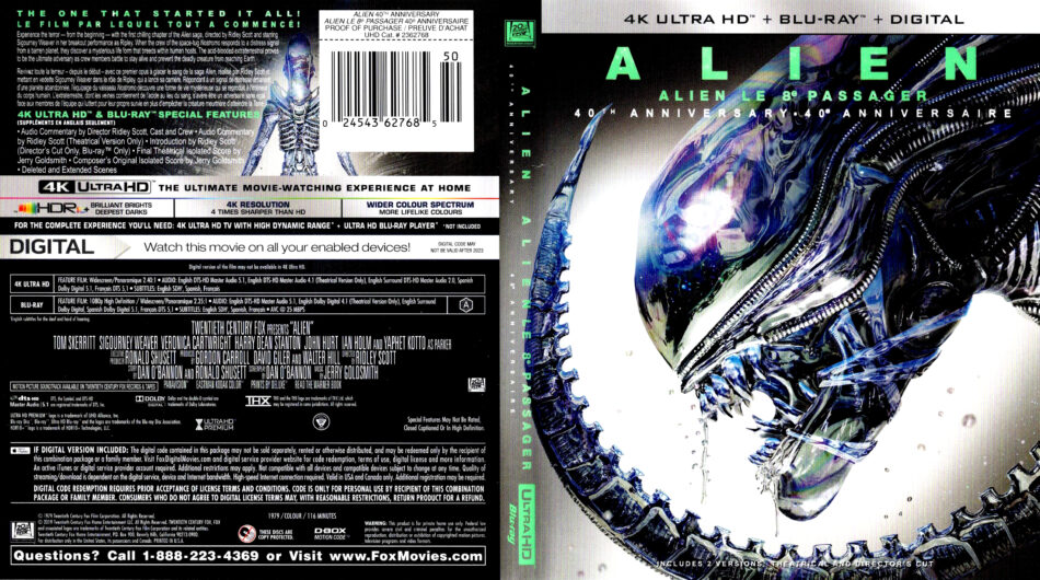 ALIEN 4K (1979) 40TH ANNIVERSARY EDITION BLU-RAY COVER & LABELS ...