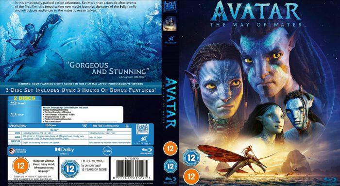 Avatar The Way of Water (2023) R2 UK Blu Ray Cover and Labels 