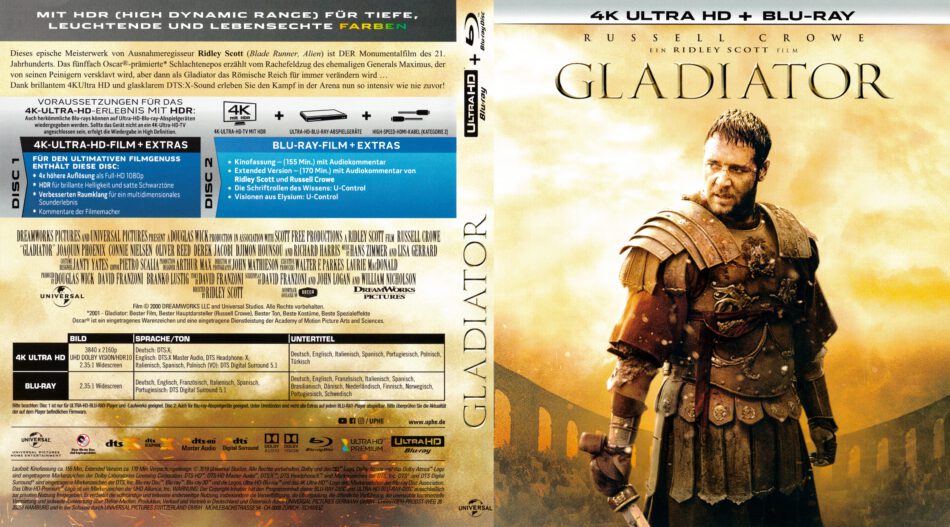 Gladiator DE 4K UHD Cover & Labels - DVDcover.Com