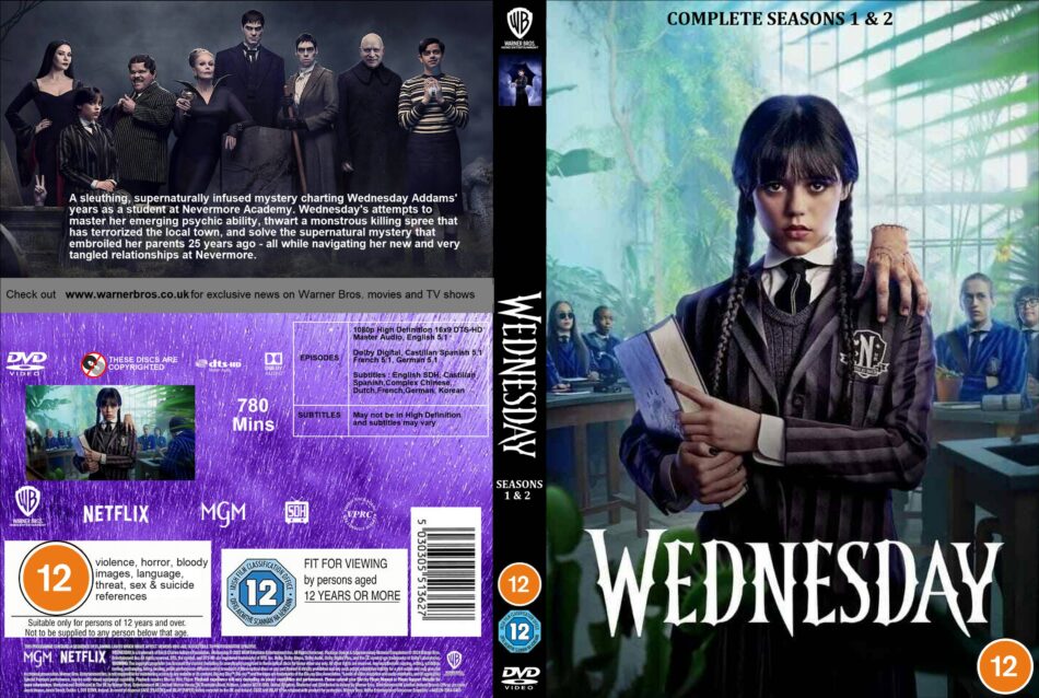 Wednesday Seasons 1 & 2 (2022-2025) Custom DVD Cover and Labels