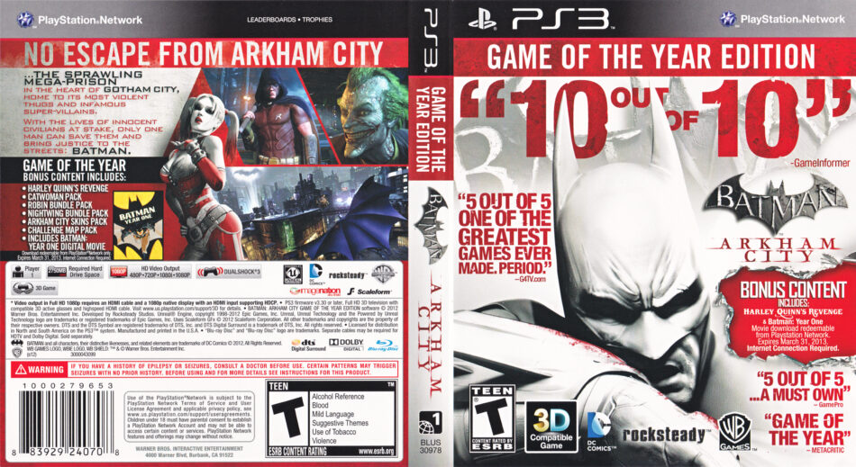 Batman: Arkham City (Game Of The Year Edition) - Playstation 3 - Front DVD  Cover