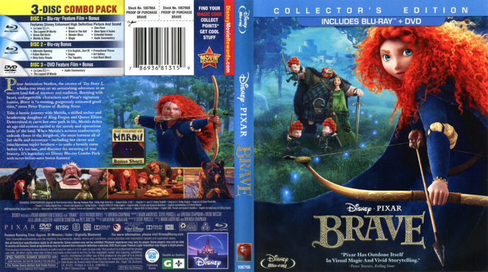 Brave (2012) CE R1 - Blu-Ray DVD - CD Label, DVD Cover, Front Cover