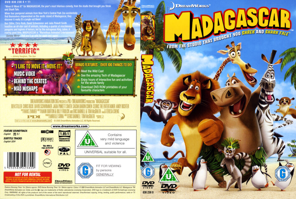 Madagascar (2005) R2 - Cartoon DVD - CD Label, DVD Cover, Front Cover