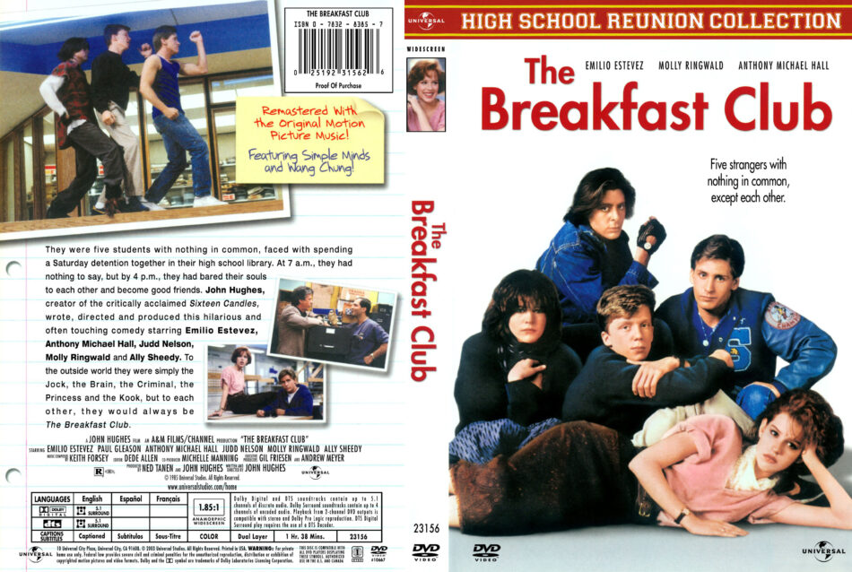 The Breakfast Club (1985) R1 - Movie DVD - CD Label, DVD Cover, Front Cover