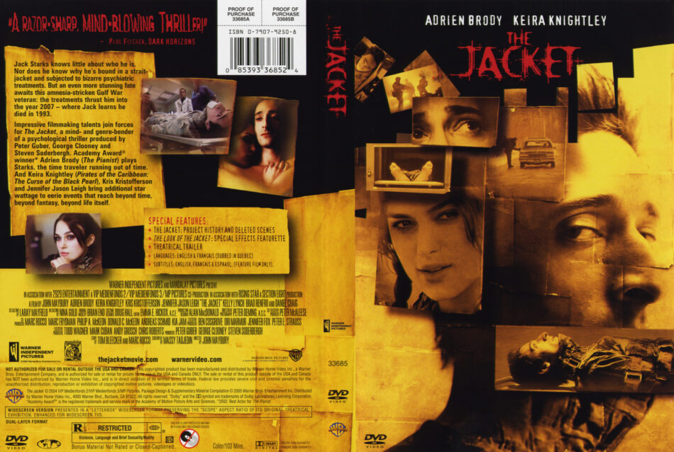 Ongepast Economie Verwoesting The Jacket (2005) R1 - Movie DVD - CD Label, DVD Cover, Front Cover