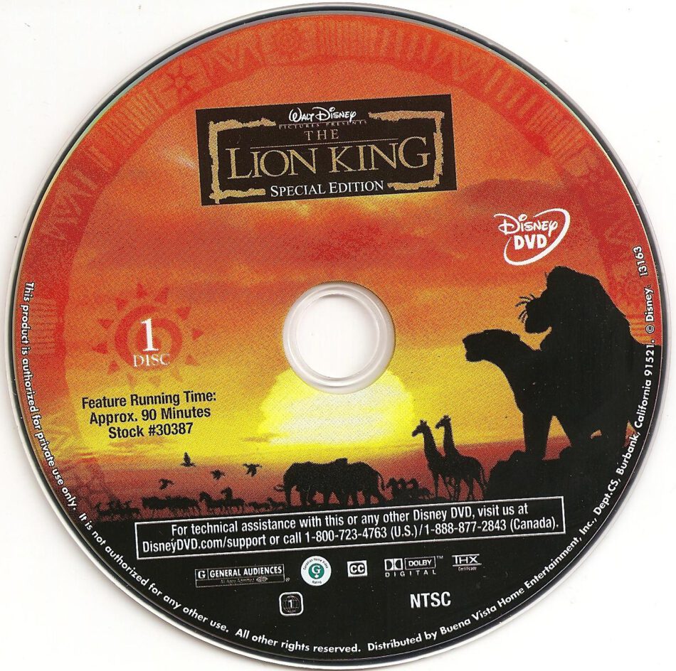 The Lion King (1994) WS SE R1 - Cartoon DVD - CD Label, DVD Cover ...