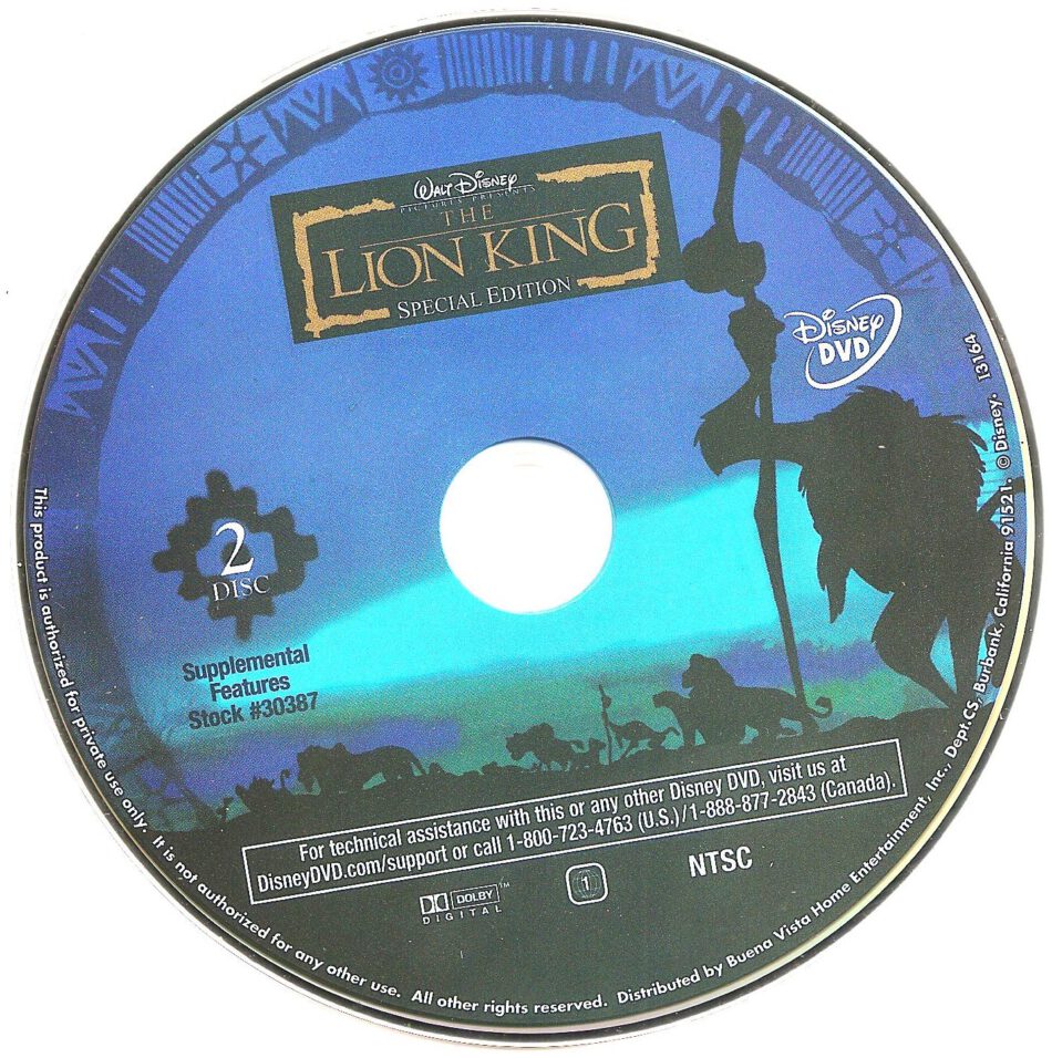 The Lion King (1994) WS SE R1 - Cartoon DVD - CD Label, DVD Cover ...