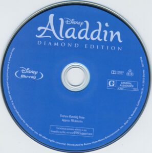 Aladdin: Diamond Edition Blu-Ray DVD Cover & Label (1992) R1