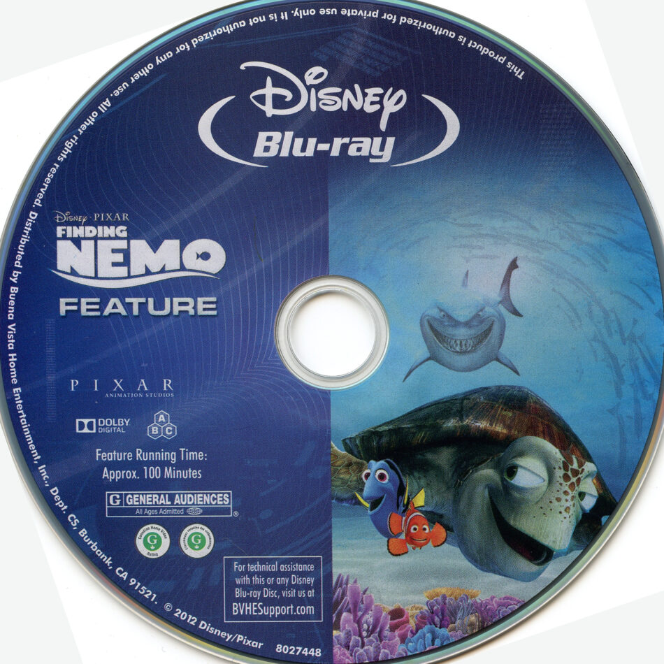 Finding Nemo Blu-Ray DVD Cover & Label (2003) R1