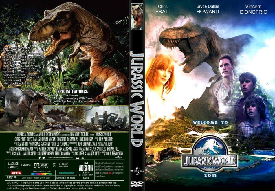 Luster Young Not fashionable Jurassic World DVD Cover & Label (2015) R1 Custom Art