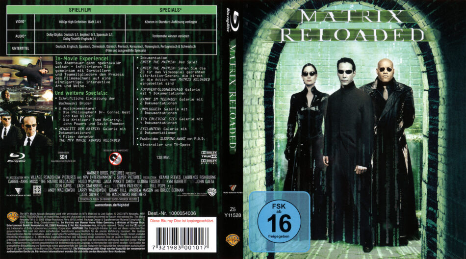 Matrix Reloaded Blu Ray Dvd Cover 03 R2 German